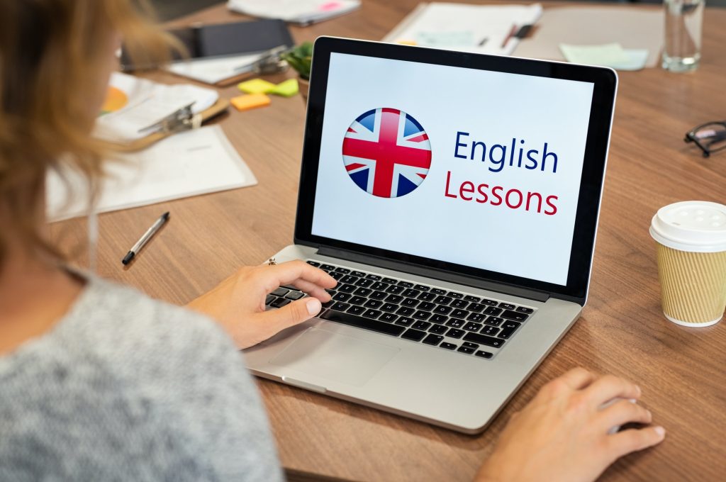 woman learning english online